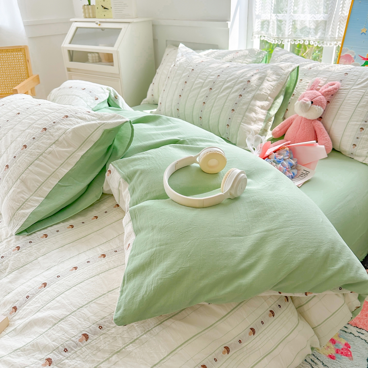 91家纺网 家纺一手货源 找家纺 千朵 2025新款全棉纯棉色织提花水洗棉四件套 灵感菇