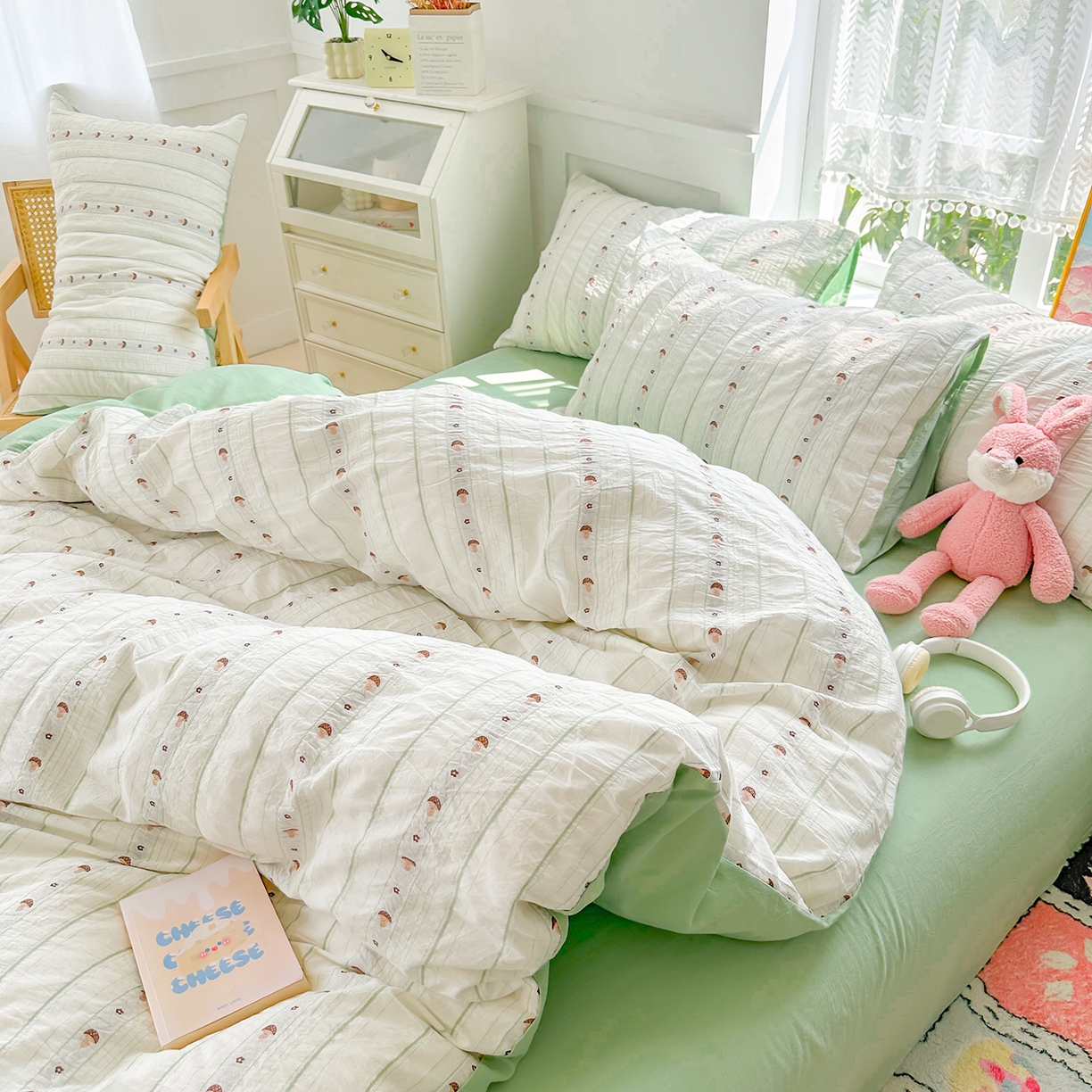 91家纺网 家纺一手货源 找家纺 千朵 2025新款全棉纯棉色织提花水洗棉四件套 灵感菇