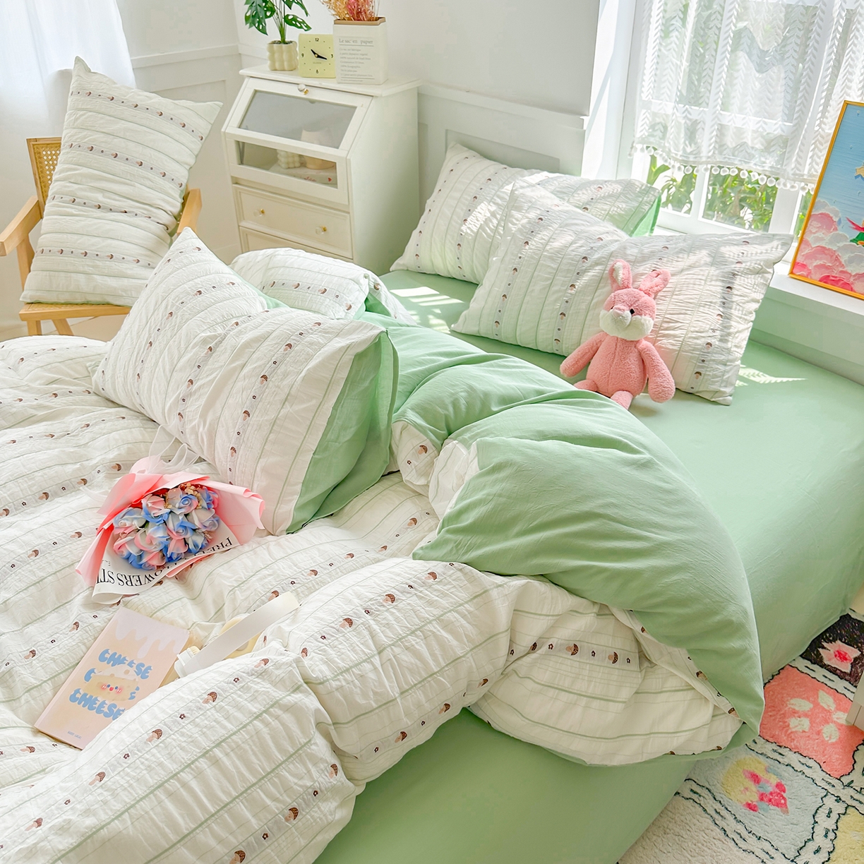 91家纺网 家纺一手货源 找家纺 千朵 2025新款全棉纯棉色织提花水洗棉四件套 灵感菇