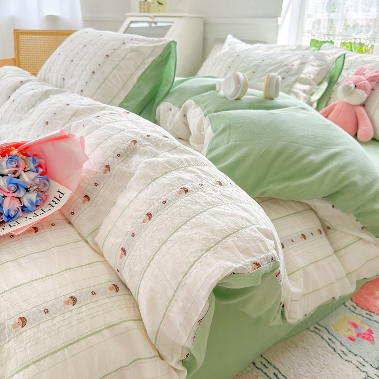 91家纺网 家纺一手货源 找家纺 千朵 2025新款全棉纯棉色织提花水洗棉四件套 灵感菇