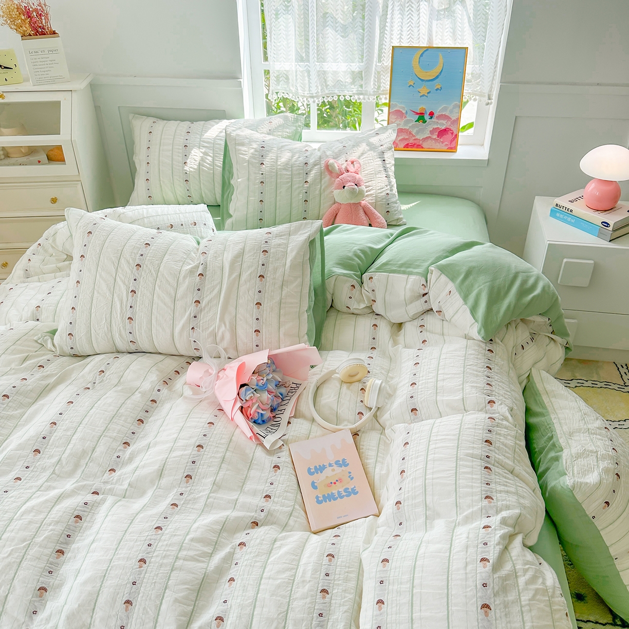 91家纺网 家纺一手货源 找家纺 千朵 2025新款全棉纯棉色织提花水洗棉四件套 灵感菇