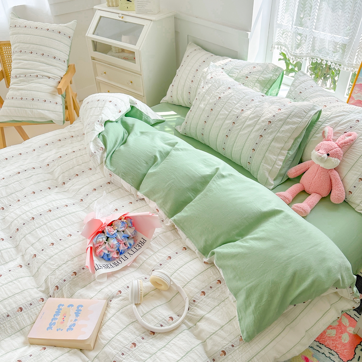 91家纺网 家纺一手货源 找家纺 千朵 2025新款全棉纯棉色织提花水洗棉四件套 灵感菇