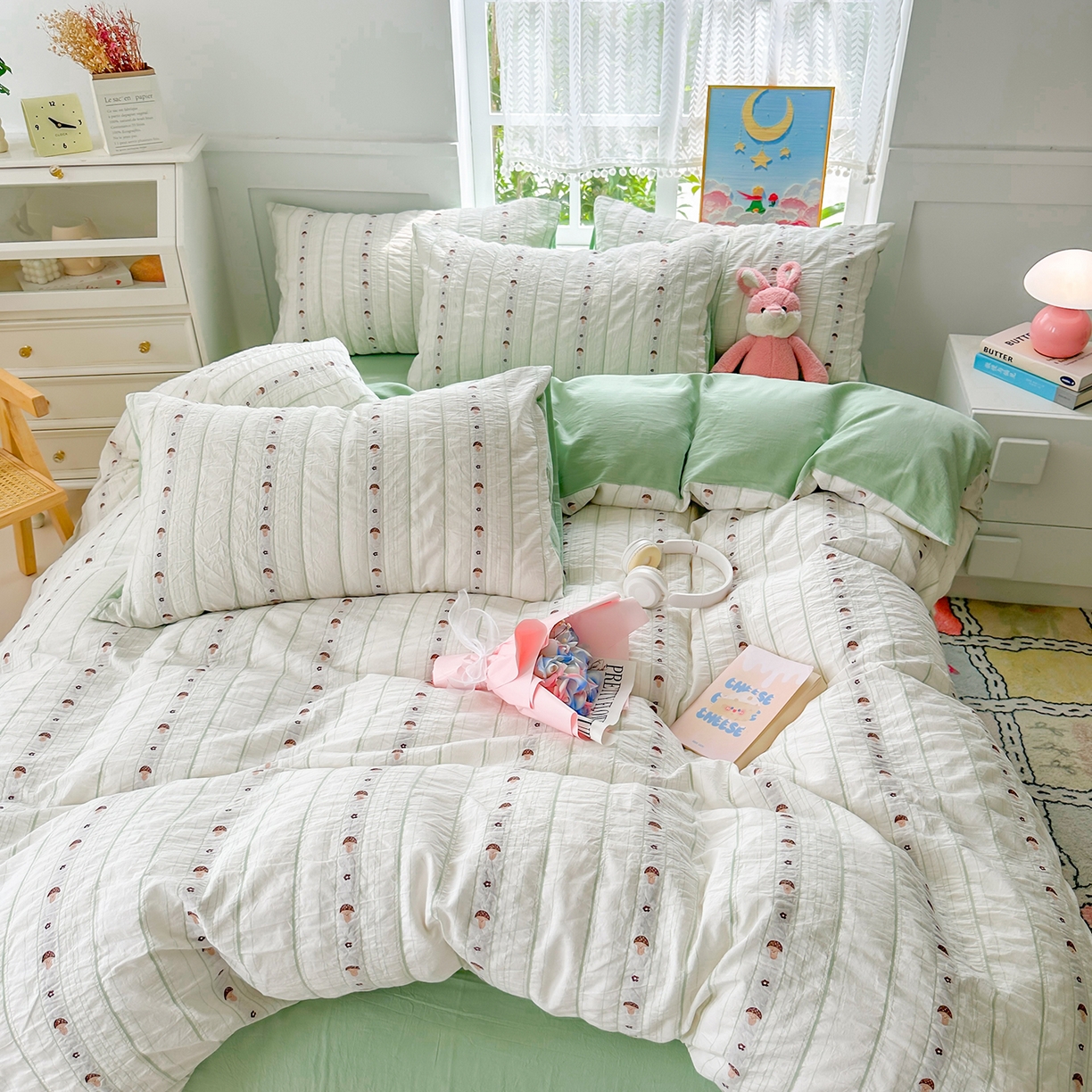 91家纺网 家纺一手货源 找家纺 千朵 2025新款全棉纯棉色织提花水洗棉四件套 灵感菇