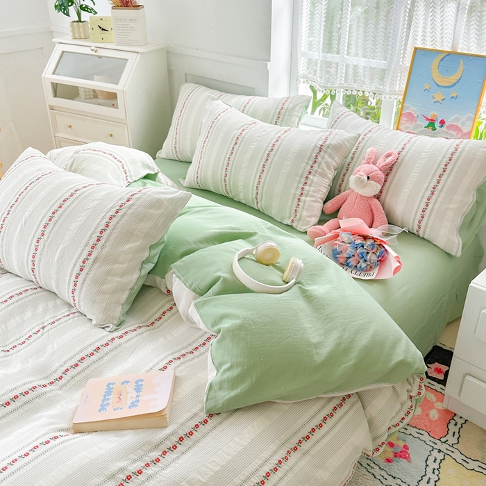 91家纺网 家纺一手货源 找家纺 千朵 2025新款全棉纯棉色织提花水洗棉四件套 洛神