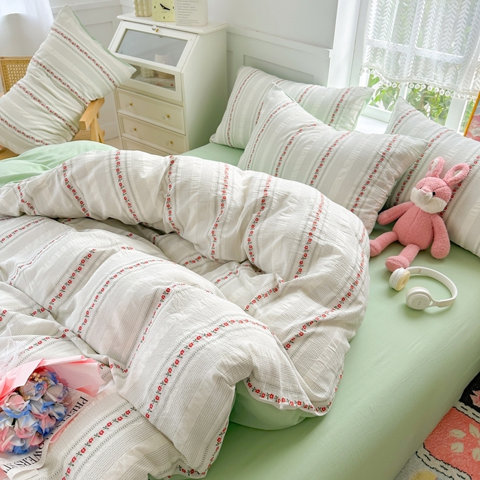 91家纺网 家纺一手货源 找家纺 千朵 2025新款全棉纯棉色织提花水洗棉四件套 洛神