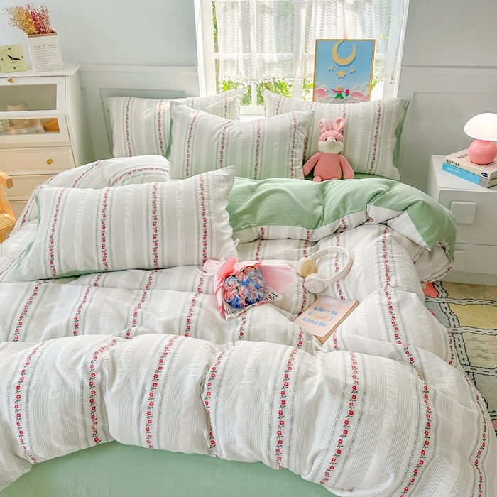 91家纺网 家纺一手货源 找家纺 千朵 2025新款全棉纯棉色织提花水洗棉四件套 洛神