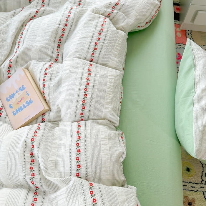 91家纺网 家纺一手货源 找家纺 千朵 2025新款全棉纯棉色织提花水洗棉四件套 洛神