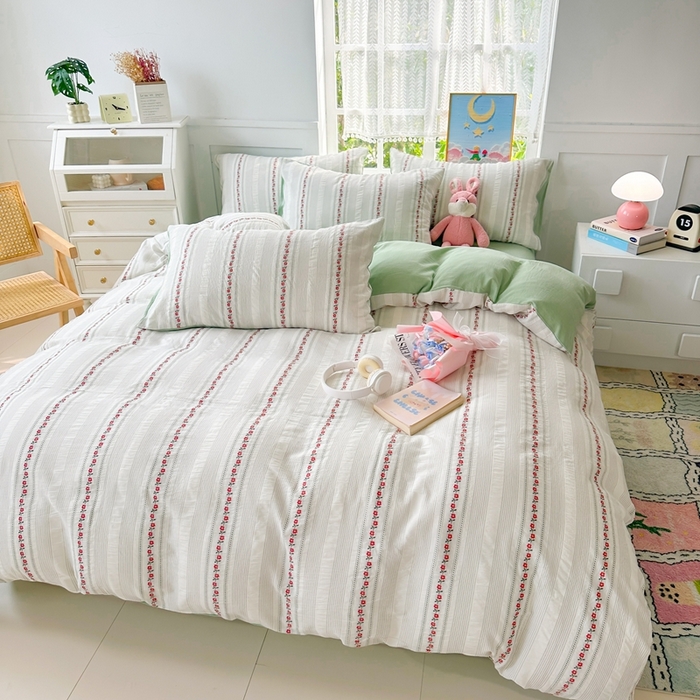 91家纺网 家纺一手货源 找家纺 千朵 2025新款全棉纯棉色织提花水洗棉四件套 洛神