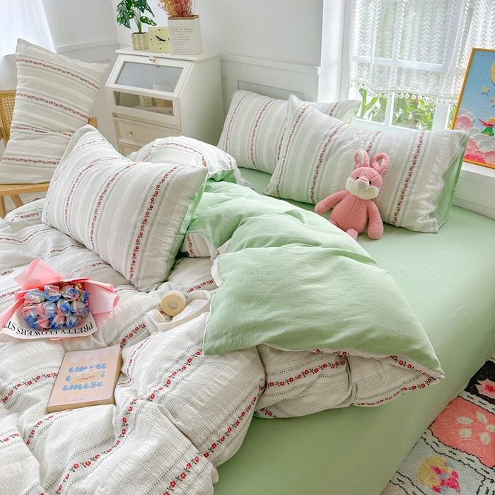 91家纺网 家纺一手货源 找家纺 千朵 2025新款全棉纯棉色织提花水洗棉四件套 洛神