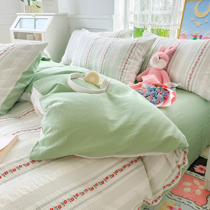 91家纺网 家纺一手货源 找家纺 千朵 2025新款全棉纯棉色织提花水洗棉四件套 洛神