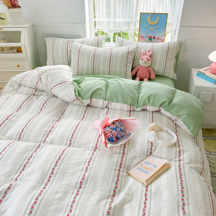 91家纺网 家纺一手货源 找家纺 千朵 2025新款全棉纯棉色织提花水洗棉四件套 洛神