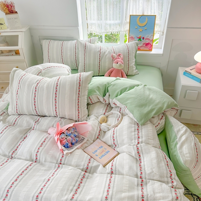 91家纺网 家纺一手货源 找家纺 千朵 2025新款全棉纯棉色织提花水洗棉四件套 洛神