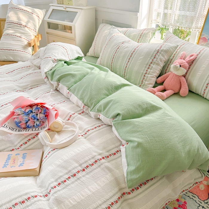 91家纺网 家纺一手货源 找家纺 千朵 2025新款全棉纯棉色织提花水洗棉四件套 洛神