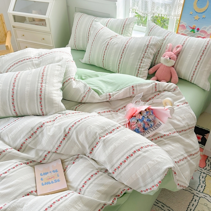 91家纺网 家纺一手货源 找家纺 千朵 2025新款全棉纯棉色织提花水洗棉四件套 洛神