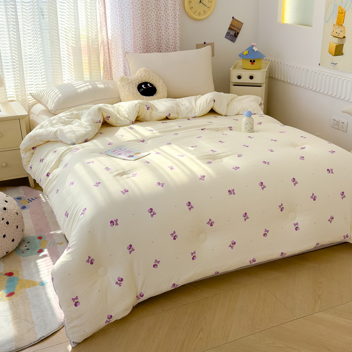 91家纺网 家纺一手货源 找家纺 蓝冰家纺 2025新款亚朵棉印花大豆冬被被子被芯 玫瑰花园