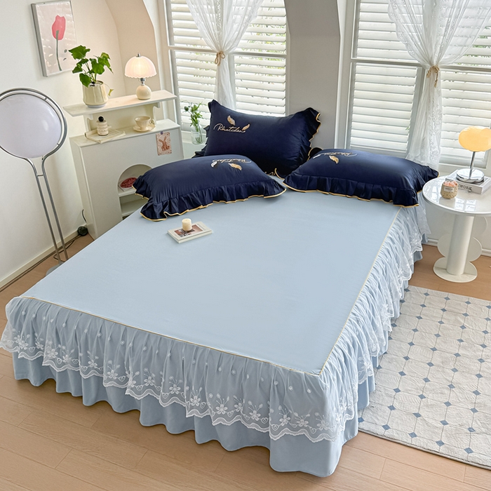 91家纺网 家纺一手货源 找家纺 （总）柔享家 2025新款法式花边蕾丝床裙床笠床单水洗棉磨毛四件套-恩格斯