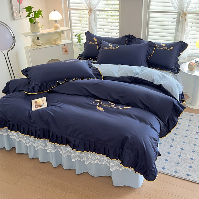 91家纺网 家纺一手货源 找家纺 （总）柔享家 2025新款法式花边蕾丝床裙床笠床单水洗棉磨毛四件套-恩格斯