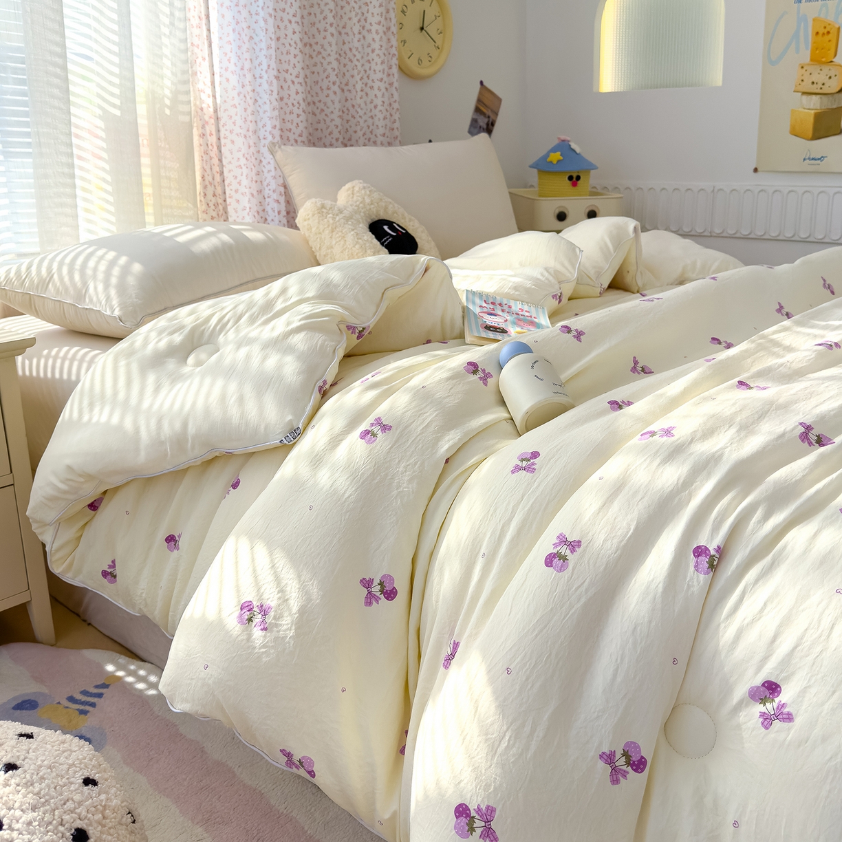 91家纺网 家纺一手货源 找家纺 蓝冰家纺 2025新款亚朵棉印花大豆冬被被子被芯 玫瑰花园