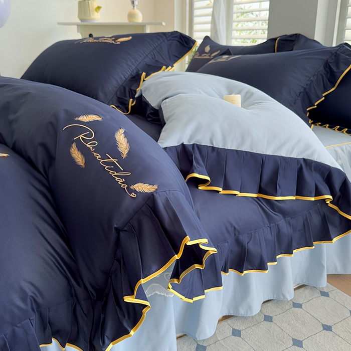 91家纺网 家纺一手货源 找家纺 （总）柔享家 2025新款法式花边蕾丝床裙床笠床单水洗棉磨毛四件套-恩格斯