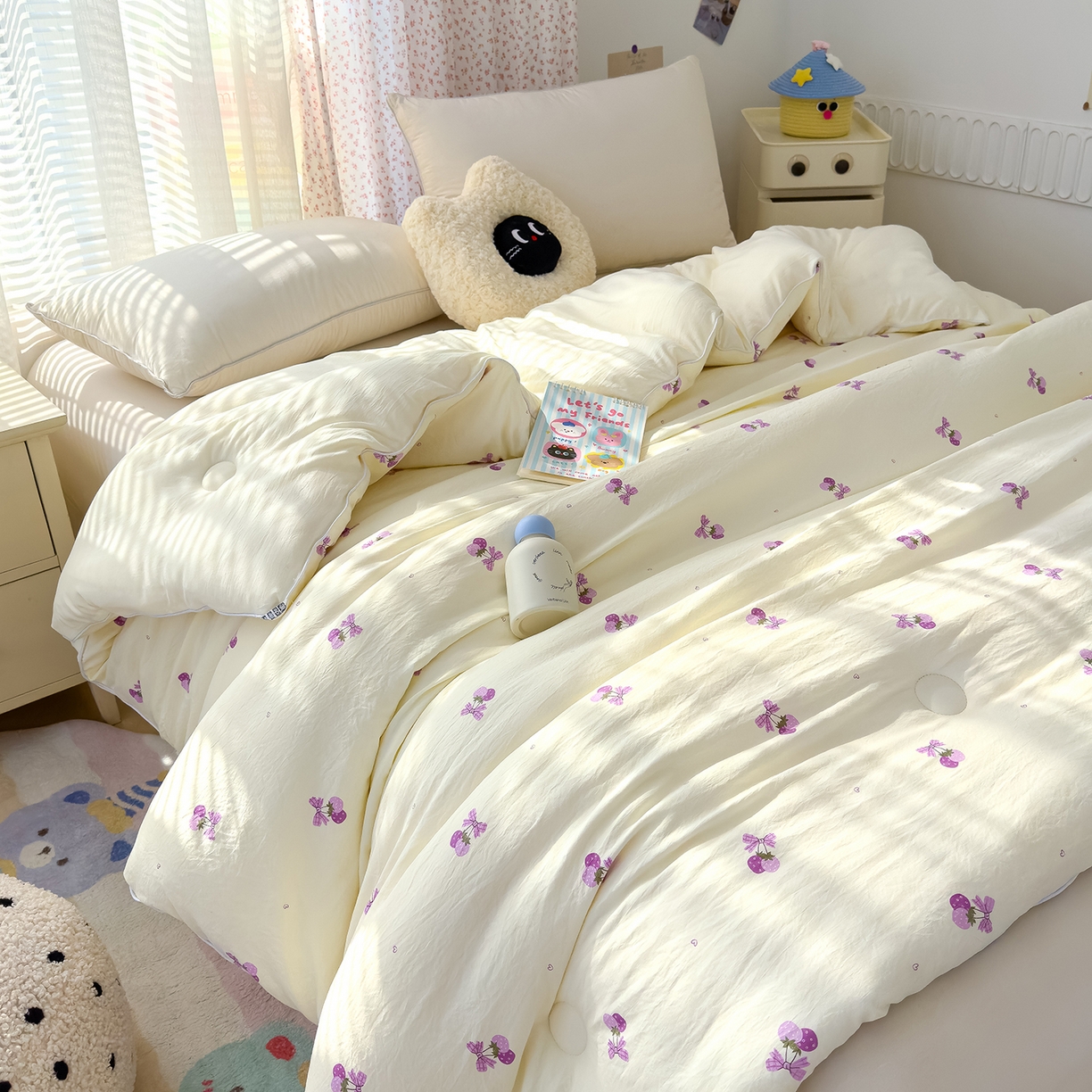 91家纺网 家纺一手货源 找家纺 蓝冰家纺 2025新款亚朵棉印花大豆冬被被子被芯 玫瑰花园