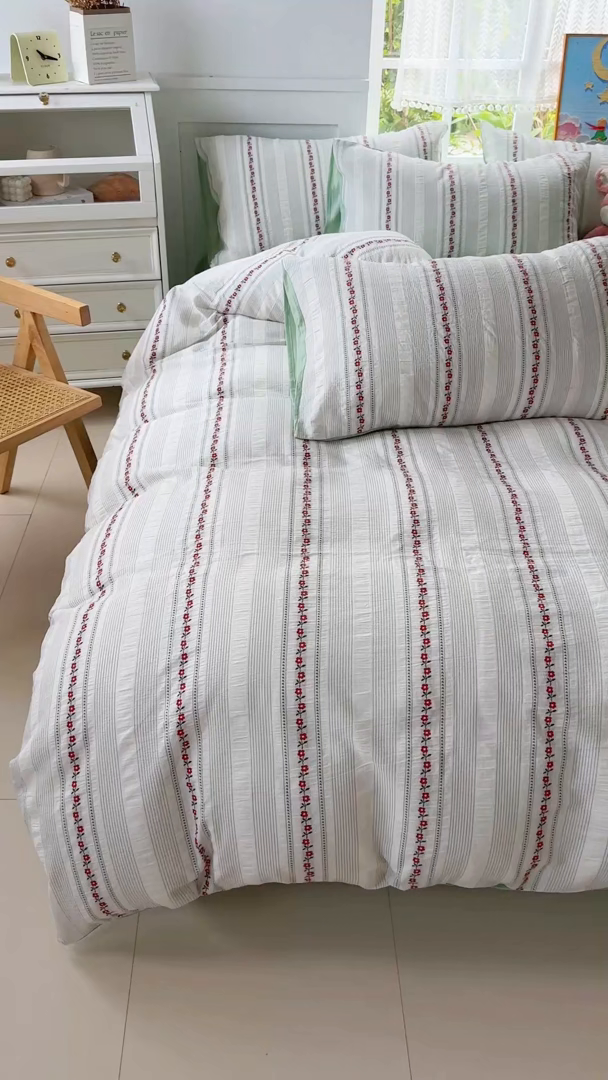 91家纺网 家纺一手货源 找家纺 千朵 2025新款全棉纯棉色织提花水洗棉四件套 洛神