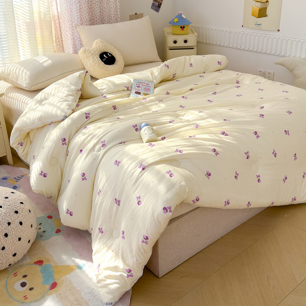 91家纺网 家纺一手货源 找家纺 蓝冰家纺 2025新款亚朵棉印花大豆冬被被子被芯 玫瑰花园