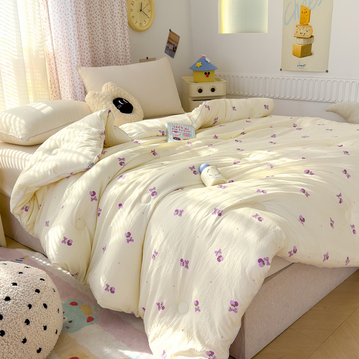 91家纺网 家纺一手货源 找家纺 蓝冰家纺 2025新款亚朵棉印花大豆冬被被子被芯 玫瑰花园