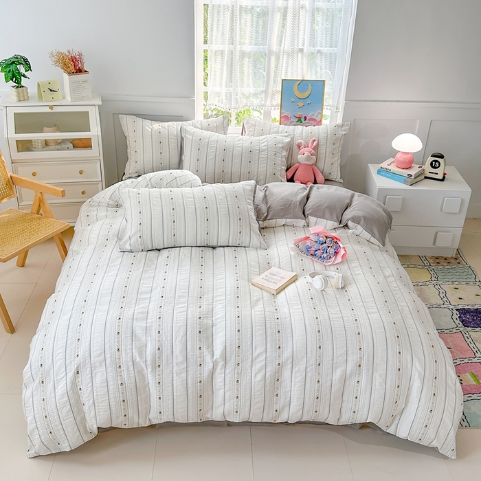 千朵 2025新款全棉纯棉色织提花水洗棉四件套 小蜜蜂