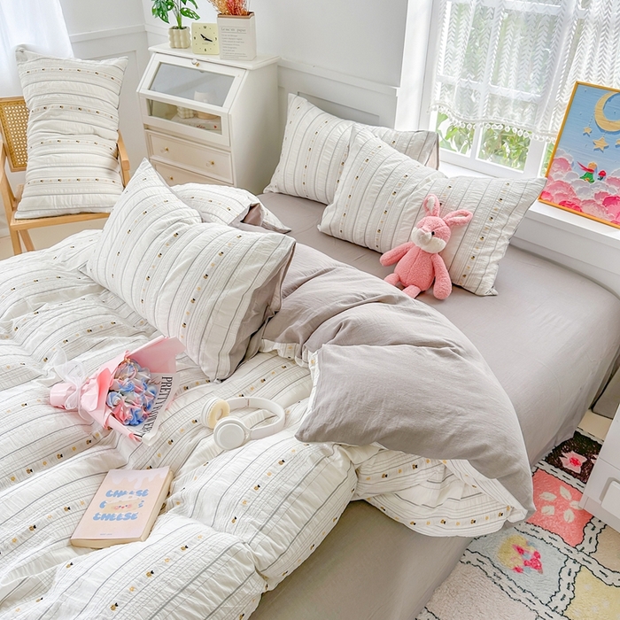 91家纺网 家纺一手货源 找家纺 千朵 2025新款全棉纯棉色织提花水洗棉四件套 小蜜蜂