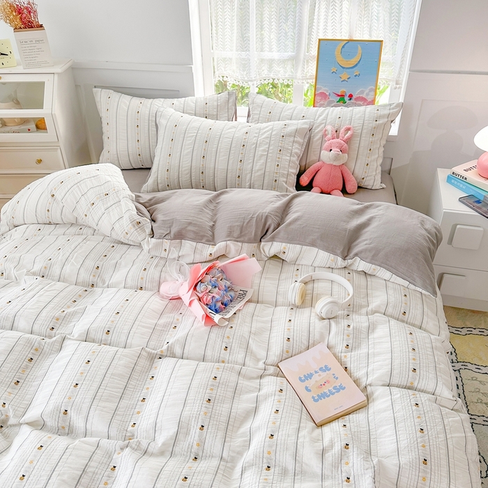 91家纺网 家纺一手货源 找家纺 千朵 2025新款全棉纯棉色织提花水洗棉四件套 小蜜蜂