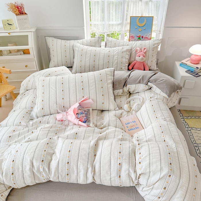 91家纺网 家纺一手货源 找家纺 千朵 2025新款全棉纯棉色织提花水洗棉四件套 小蜜蜂