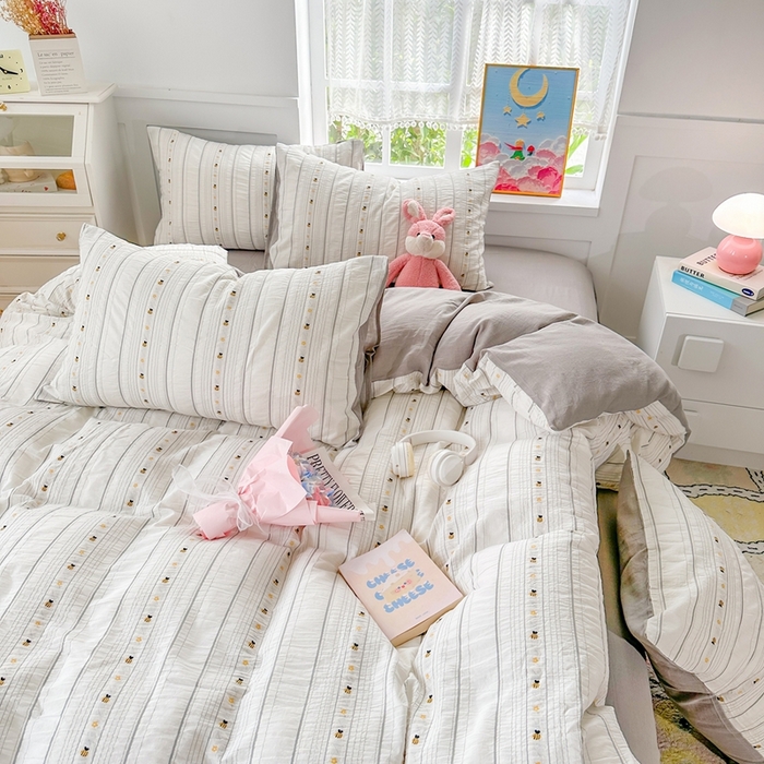 91家纺网 家纺一手货源 找家纺 千朵 2025新款全棉纯棉色织提花水洗棉四件套 小蜜蜂