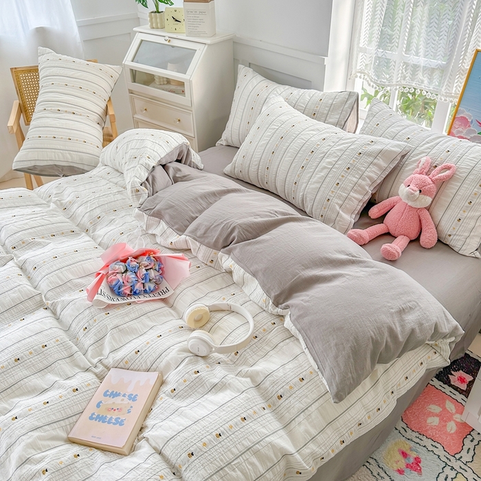 91家纺网 家纺一手货源 找家纺 千朵 2025新款全棉纯棉色织提花水洗棉四件套 小蜜蜂