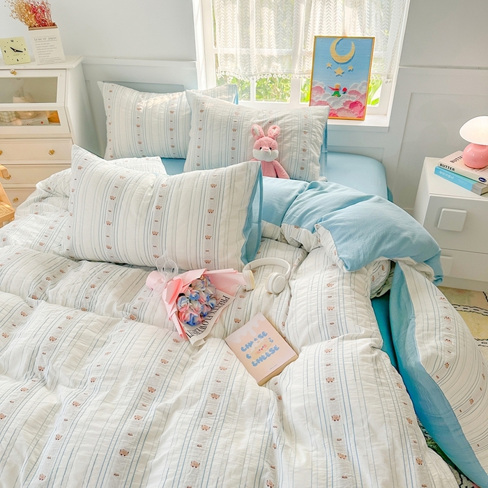 91家纺网 家纺一手货源 找家纺 千朵 2025新款全棉纯棉色织提花水洗棉四件套 云朵