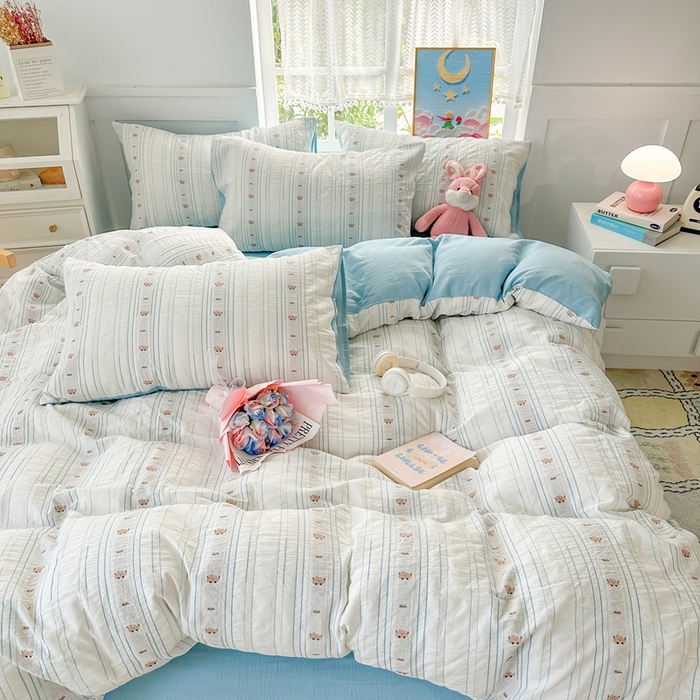 91家纺网 家纺一手货源 找家纺 千朵 2025新款全棉纯棉色织提花水洗棉四件套 云朵