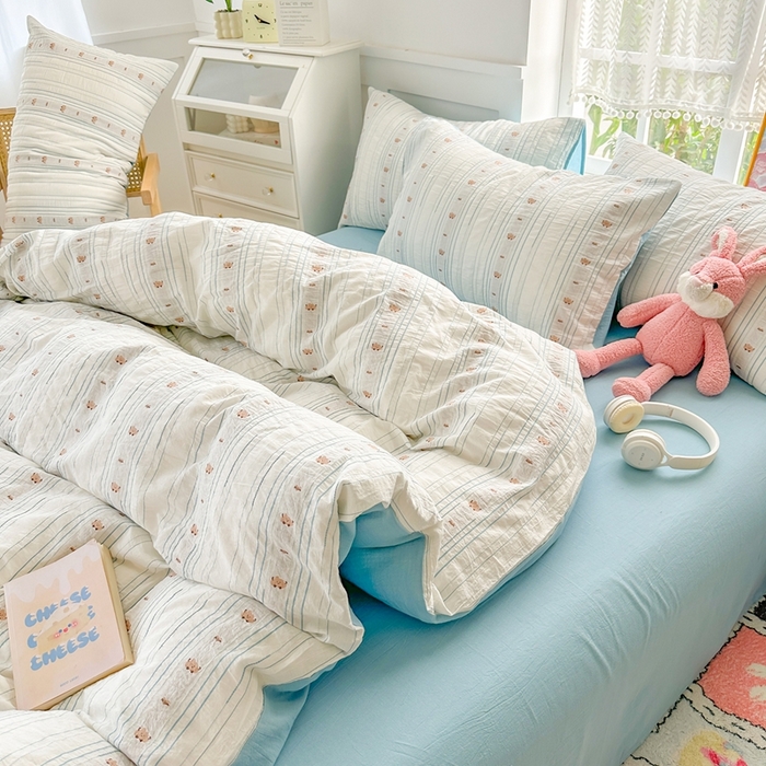 91家纺网 家纺一手货源 找家纺 千朵 2025新款全棉纯棉色织提花水洗棉四件套 云朵