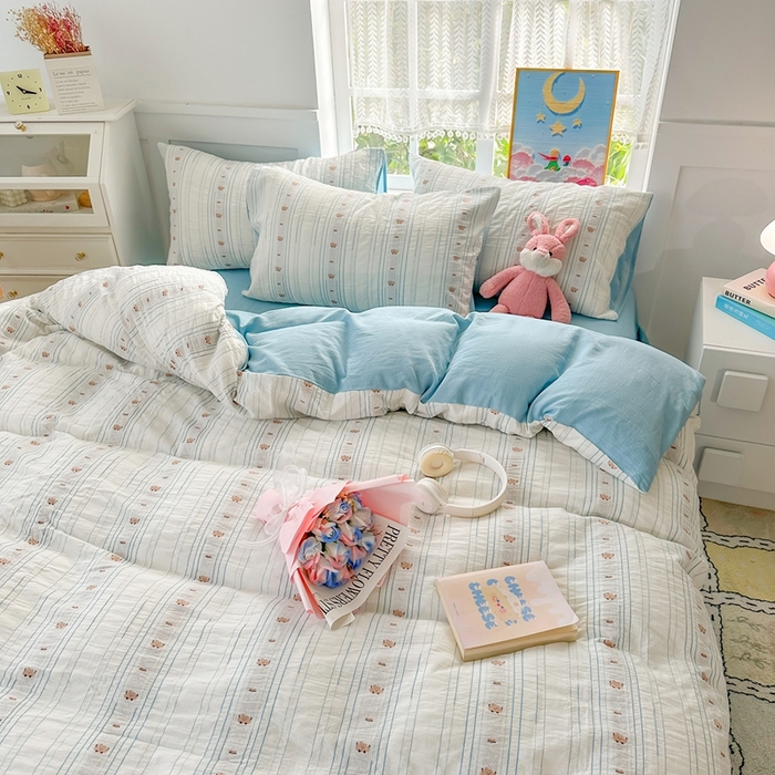 91家纺网 家纺一手货源 找家纺 千朵 2025新款全棉纯棉色织提花水洗棉四件套 云朵