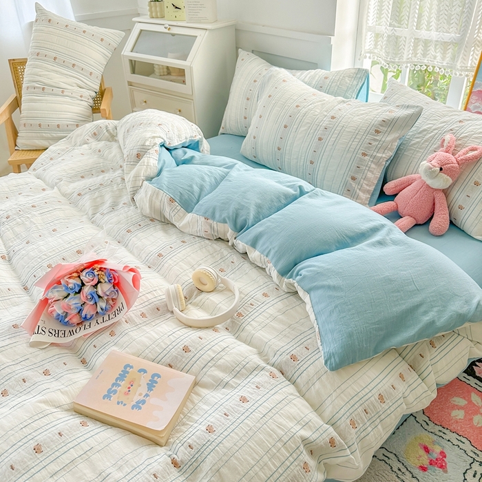 91家纺网 家纺一手货源 找家纺 千朵 2025新款全棉纯棉色织提花水洗棉四件套 云朵