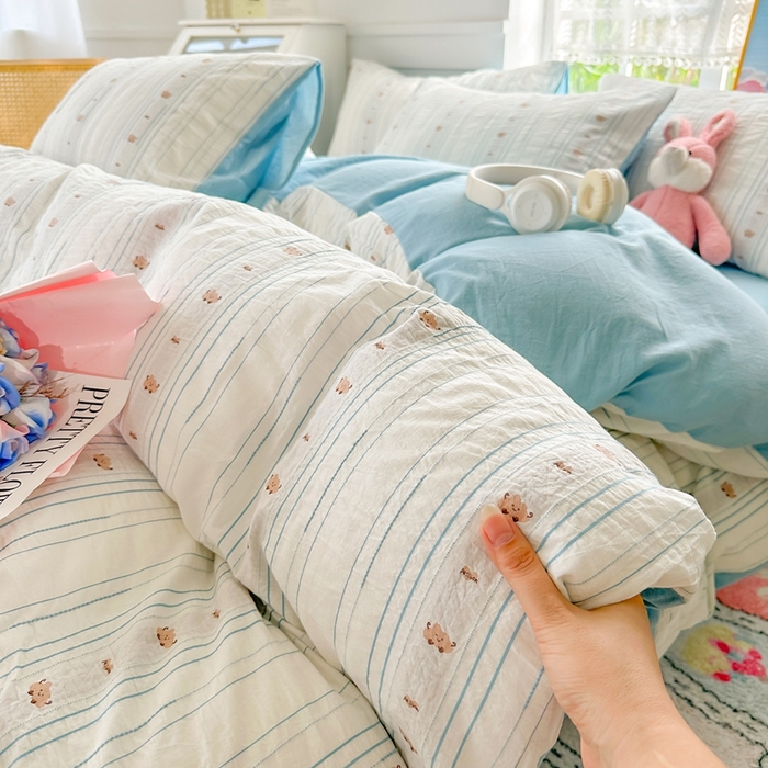 91家纺网 家纺一手货源 找家纺 千朵 2025新款全棉纯棉色织提花水洗棉四件套 云朵