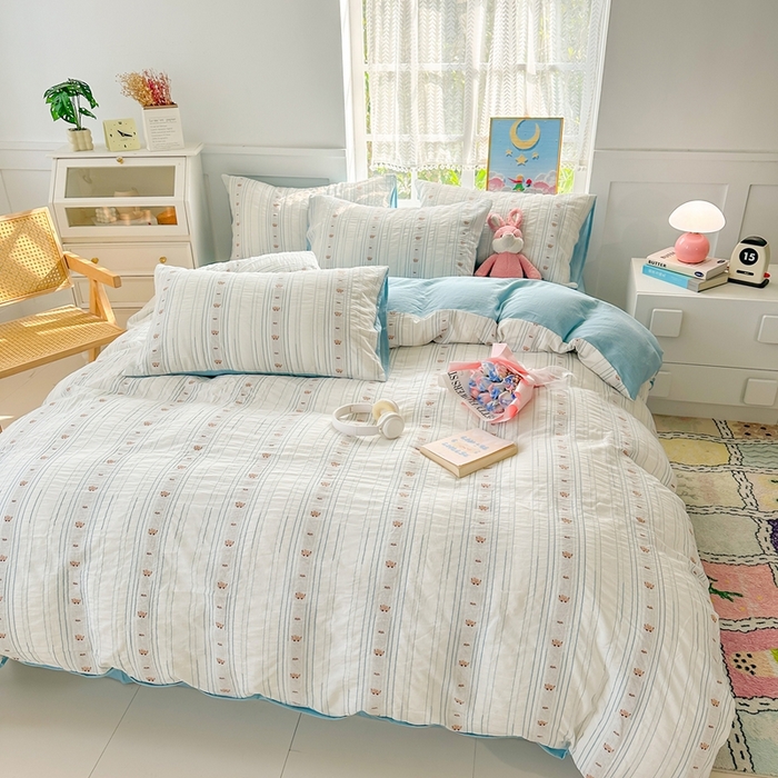 91家纺网 家纺一手货源 找家纺 千朵 2025新款全棉纯棉色织提花水洗棉四件套 云朵