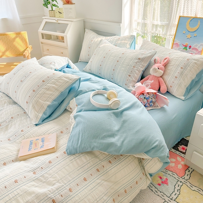 91家纺网 家纺一手货源 找家纺 千朵 2025新款全棉纯棉色织提花水洗棉四件套 云朵