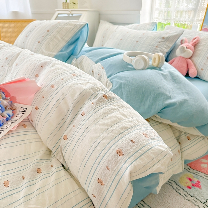 91家纺网 家纺一手货源 找家纺 千朵 2025新款全棉纯棉色织提花水洗棉四件套 云朵