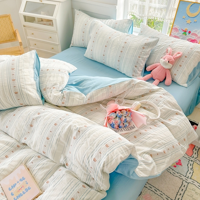 91家纺网 家纺一手货源 找家纺 千朵 2025新款全棉纯棉色织提花水洗棉四件套 云朵