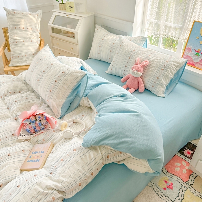 91家纺网 家纺一手货源 找家纺 千朵 2025新款全棉纯棉色织提花水洗棉四件套 云朵