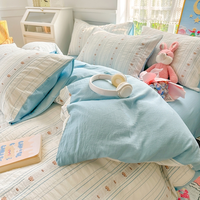 91家纺网 家纺一手货源 找家纺 千朵 2025新款全棉纯棉色织提花水洗棉四件套 云朵