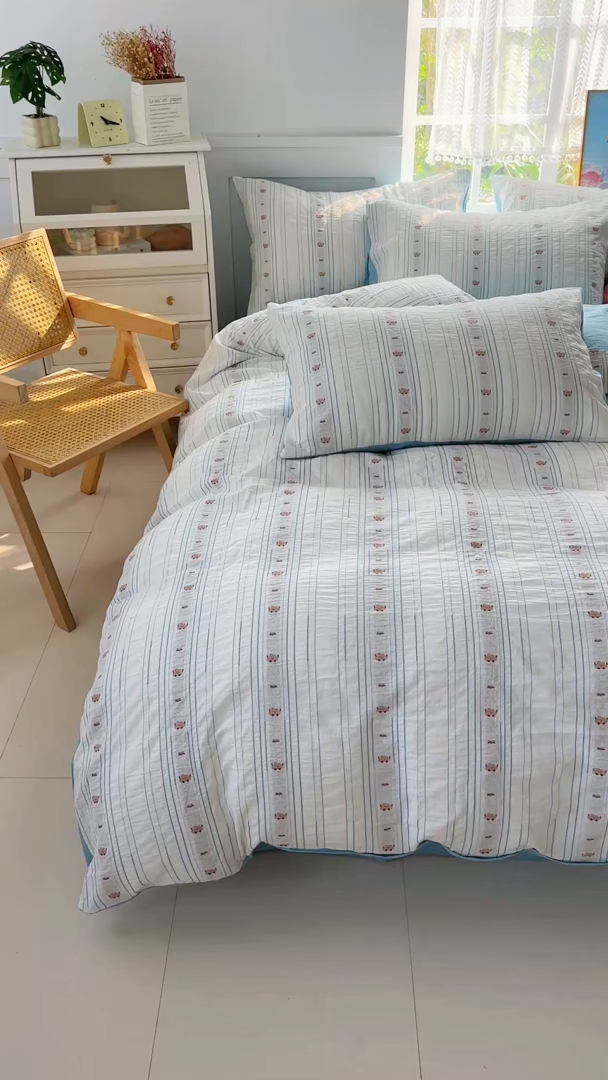 91家纺网 家纺一手货源 找家纺 千朵 2025新款全棉纯棉色织提花水洗棉四件套 云朵