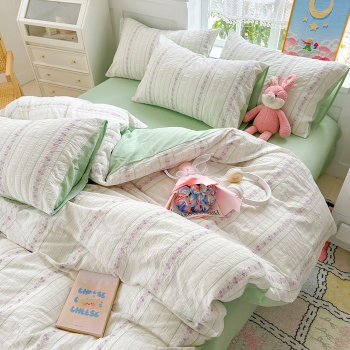 91家纺网 家纺一手货源 找家纺 千朵 2025新款全棉纯棉色织提花水洗棉四件套 紫芙