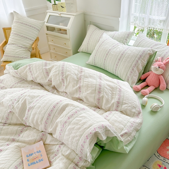 91家纺网 家纺一手货源 找家纺 千朵 2025新款全棉纯棉色织提花水洗棉四件套 紫芙