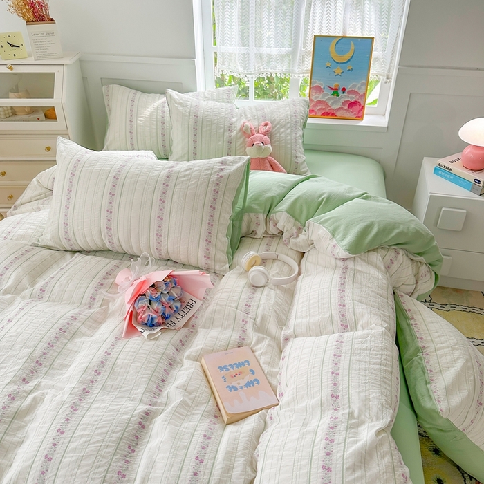 91家纺网 家纺一手货源 找家纺 千朵 2025新款全棉纯棉色织提花水洗棉四件套 紫芙