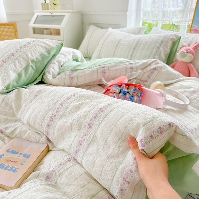 91家纺网 家纺一手货源 找家纺 千朵 2025新款全棉纯棉色织提花水洗棉四件套 紫芙